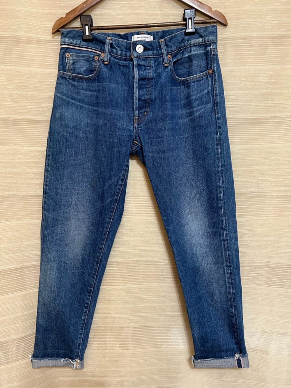 Moussy Vintage Slim Straight Jeans 30” Waist Medium Wash Raw Hem Button Fly - Picture 7 of 10